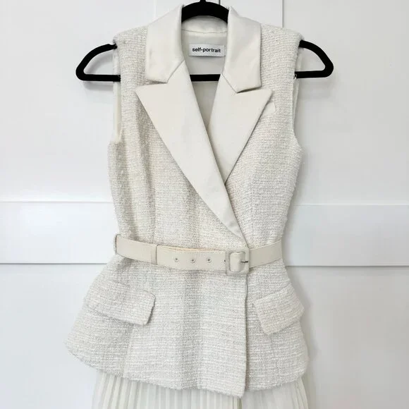 Self-Portrait Lace-Trimmed Bouclé & Chiffon Midi Dress – Size 2 - Picture 8 of 16